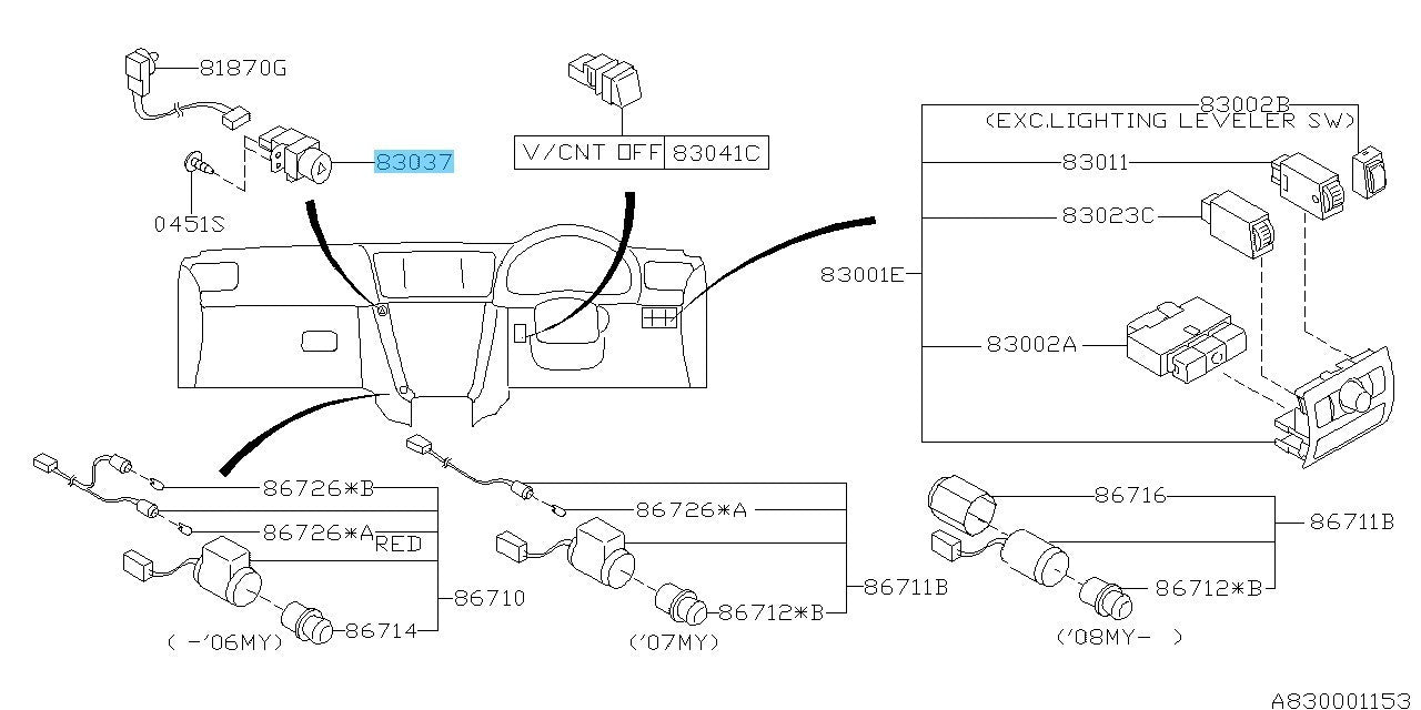 SUBARU LEGACY BL5 BP5 BP9 '03-07 Genuine Hazard Switch 83037AG001 OEM For RHD