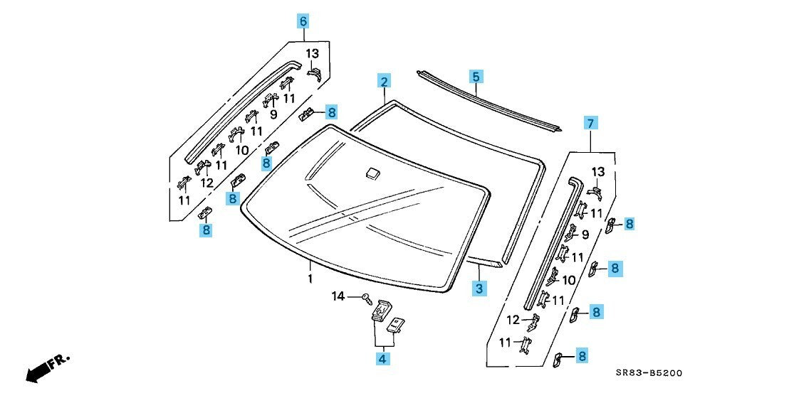 HONDA CIVIC 92-95 Genuine Fr/Windshield Molding Upper RH LH Clip Dam Holder Set
