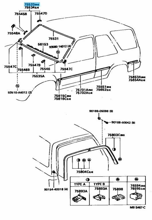 TOYOTA 4RUNNER VZN1#0 89-95 Genuine Outside Windshield Moulding RH 76503-89104