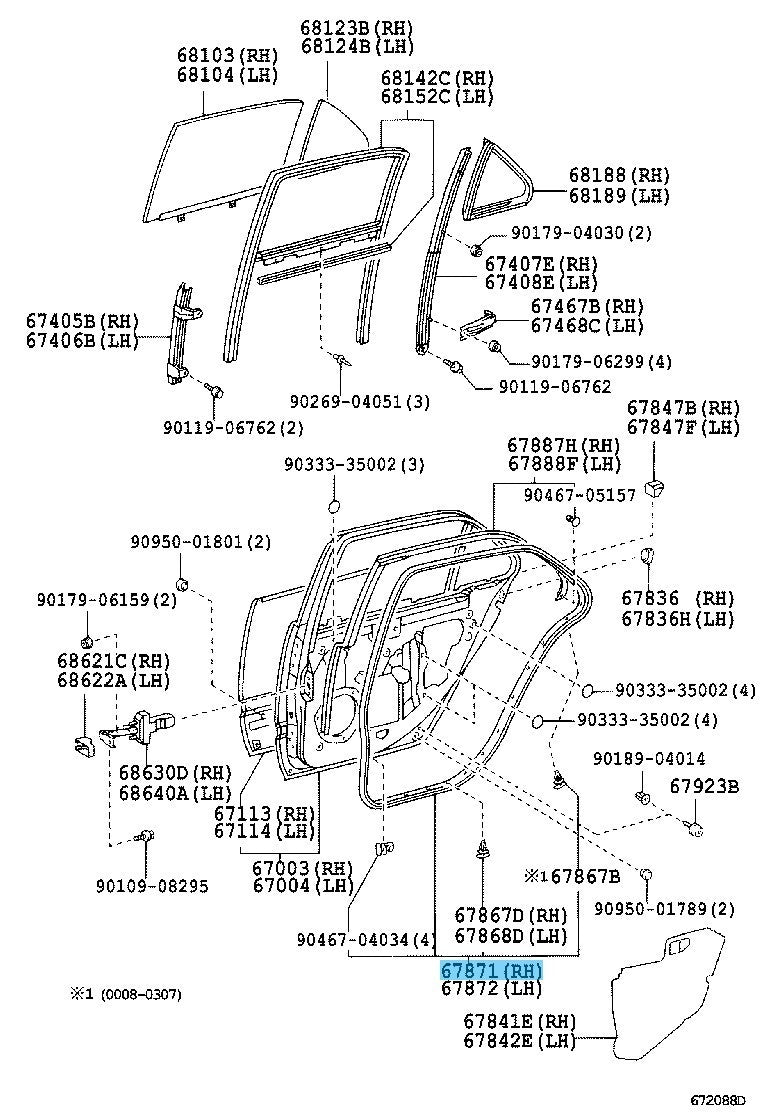 LEXUS LS430 UCF30 2001-2006 Genuine Rear Door Weatherstrip RH 67871-50030 OEM