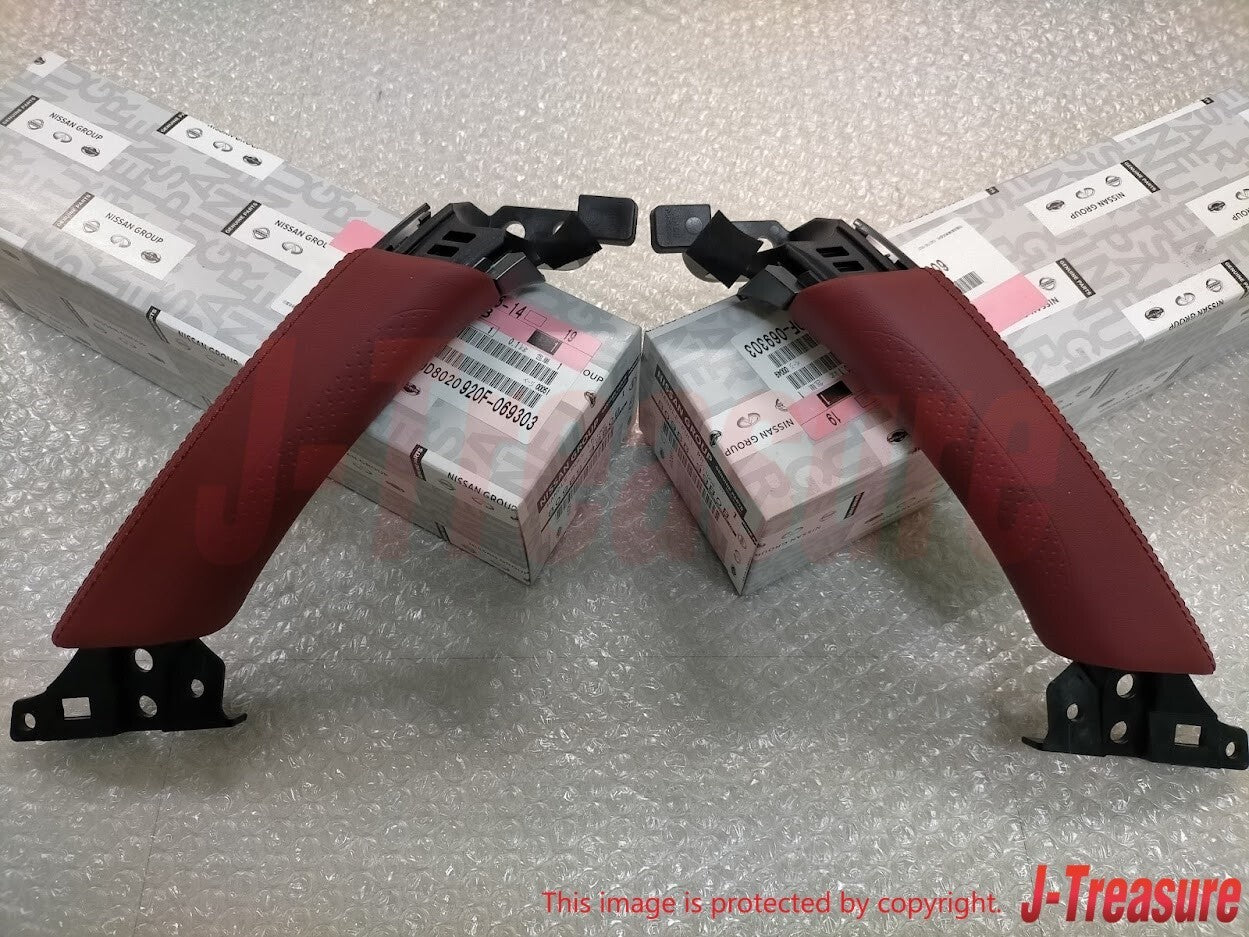 NISSAN GT-R R35 14-16 Genuine Red Leather Door Pull Handle Right & Left Set OEM