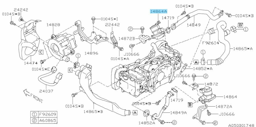 SUBARU IMPREZA WRX STi Genuine Secondary Air Suction Valve 14864AA030 Fr/RH Side