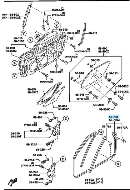 MAZDA MIATA MX-5 NB 99-05 Genuine Door Weatherstrip Right Side NC10-58-760F OEM