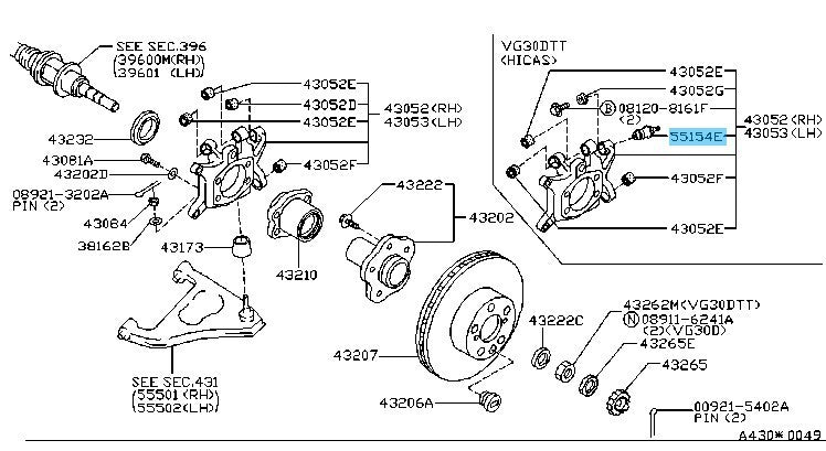 NISSAN 300ZX Z32 90-96 Genuine Rear Axle Ball Joint Assy 55154-30P00 x2 Set OEM