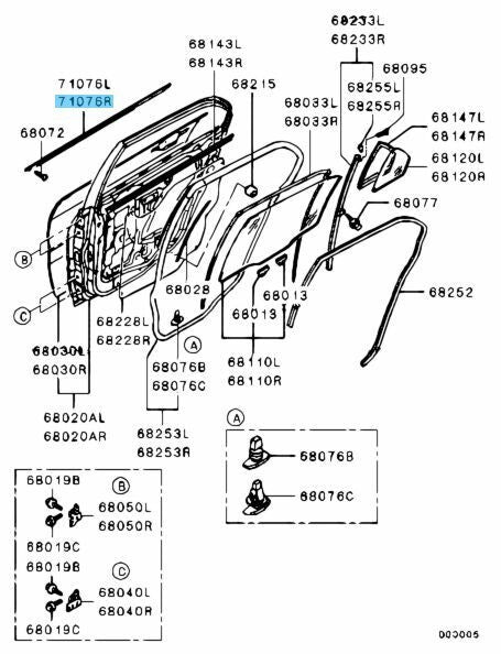 MITSUBISHI LANCER Evolution 7/8/9 Genuine Rear Door Window Belt Line Moulding RH