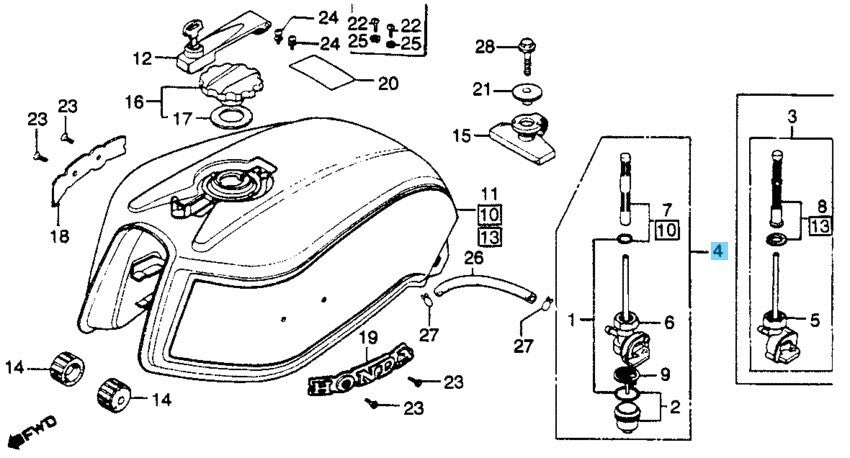 HONDA CB750F CB750K CB900F 1982 Genuine Fuel Cock Assy 16950-MA4-771 OEM