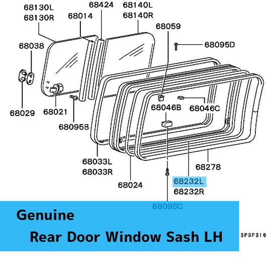 MITSUBISHI DELICA P0#W P15W P2#W Genuine Rear Door Window Sash LH MB416301 OEM