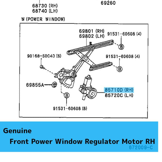TOYOTA RAV4 ACA21 2001-2005 Genuine Front Power Window Regulator Motor RH OEM