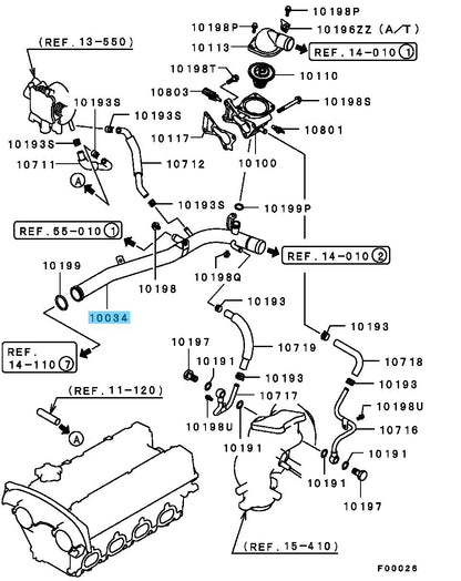 MITSUBISHI LANCER EVO 9 CT9A 2006 Genuine Water Pump Inlet Pipe 1310A259 OEM
