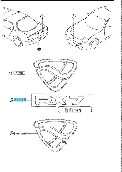 MAZDA RX-7 RX7 FD3S Genuine Efini Silver Rear Emblem Badge F100-51-711C OEM