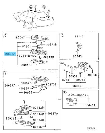 MITSUBISHI LANCER EVO4 5 6 CN9A CP9A Genuine Front Room Lamp Assy MB606667 OEM