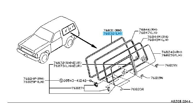 NISSAN SAFARI HARDTOP Y60 91-95 Genuine Side Window Weather Strip LH 83333-01J00