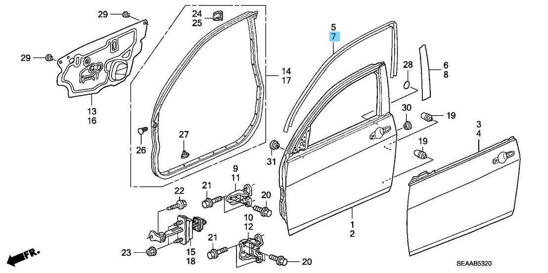 HONDA ACURA TSX '04-08 Genuine F/Door Sash Tape Set Upper LH 67364-SEA-003ZA OEM