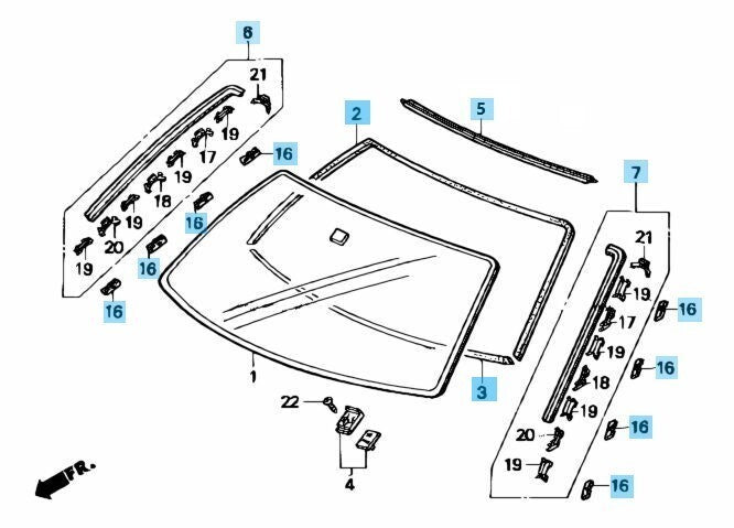 HONDA CIVIC 92-95 Genuine Fr/Windshield Molding Up R L Clip & Dam Rubber A B Set