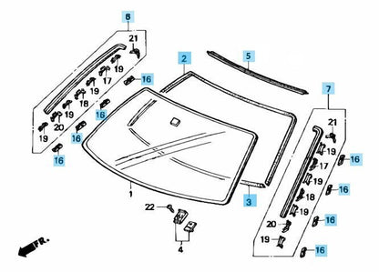 HONDA CIVIC 92-95 Genuine Fr/Windshield Molding Up R L Clip & Dam Rubber A B Set