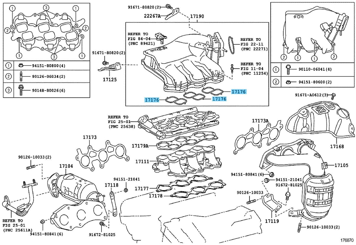 TOYOTA HIGHLANDER GVU48 08-16 Genuine Air Surge Tank To Intake M/f Gasket x3 set