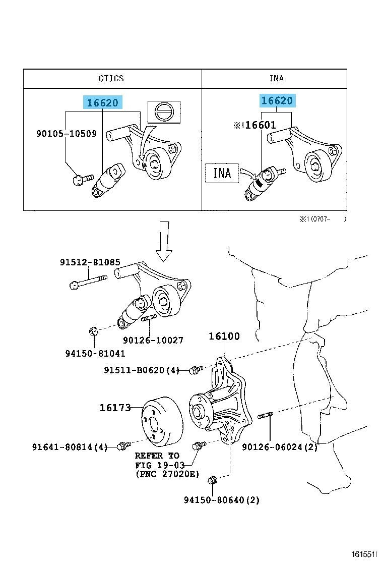 TOYOTA HIGHLANDER ACA20 06-07 Genuine V-Ribbed Belt Tensioner Assy 16620-28090