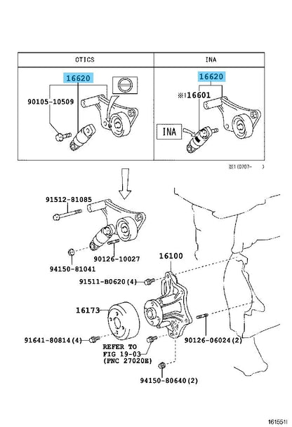 TOYOTA HIGHLANDER ACA20 06-07 Genuine V-Ribbed Belt Tensioner Assy 16620-28090