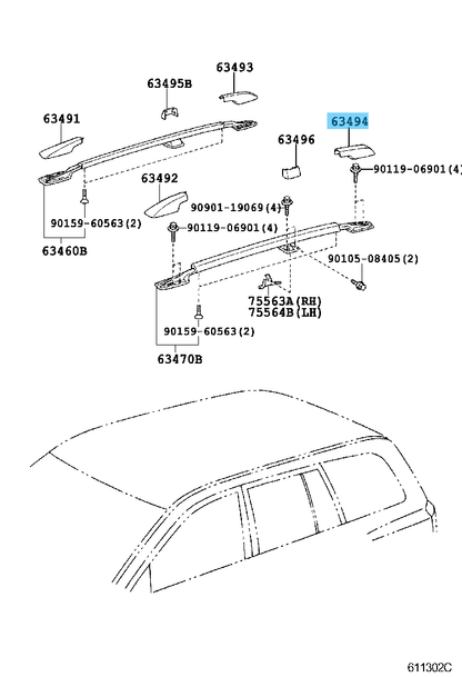 TOYOTA HIGHLANDER ACU20 01-07 Genuine Roof Rack Leg Cover Rear LH 63494-48010