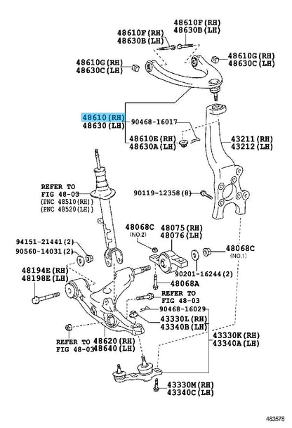 LEXUS GS350 GRL1# '13-20 Genuine Fr/Suspension Arm Upper RH 48610-39185 For RWD