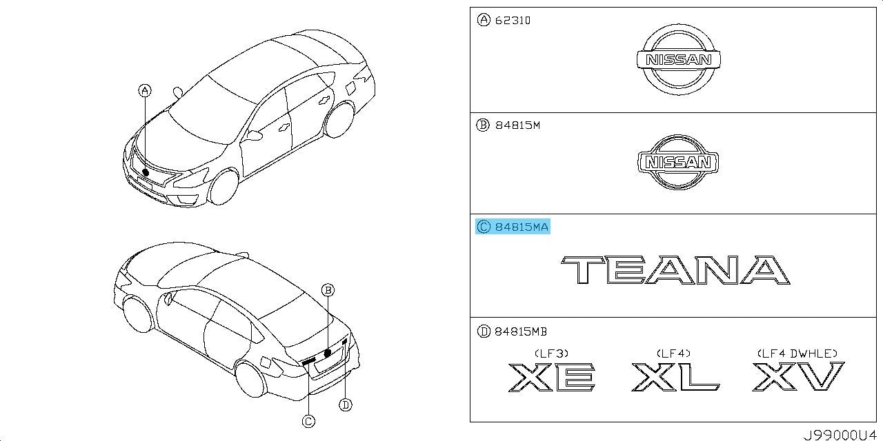 NISSAN TEANA L33 Genuine Trunk Lid Emblem "TEANA" 84895-3NU0A OEM