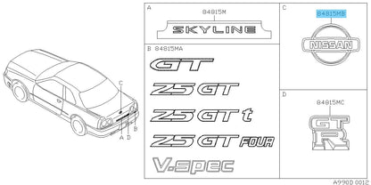 NISSAN SKYLINE GT-R BNR34 1998-2002 Genuine Trunk Lid Emblem 84890-AA000 OEM