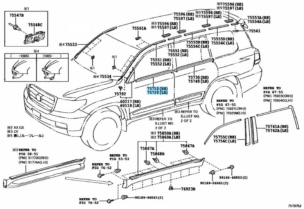 TOYOTA LAND CRUISER 08-15 Genuine Front Door Belt Molding Front RH & LH Set OEM