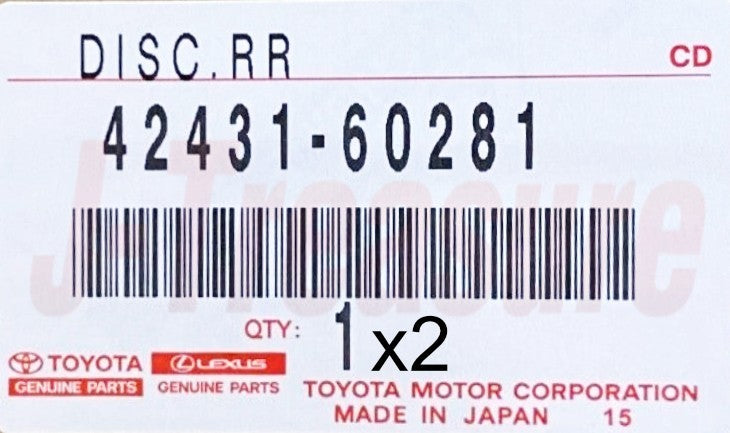 TOYOTA LEXUS LX470 UZJ100 '98-07 Genuine Rear Brake Disc 42431-60281 x2 Set OEM