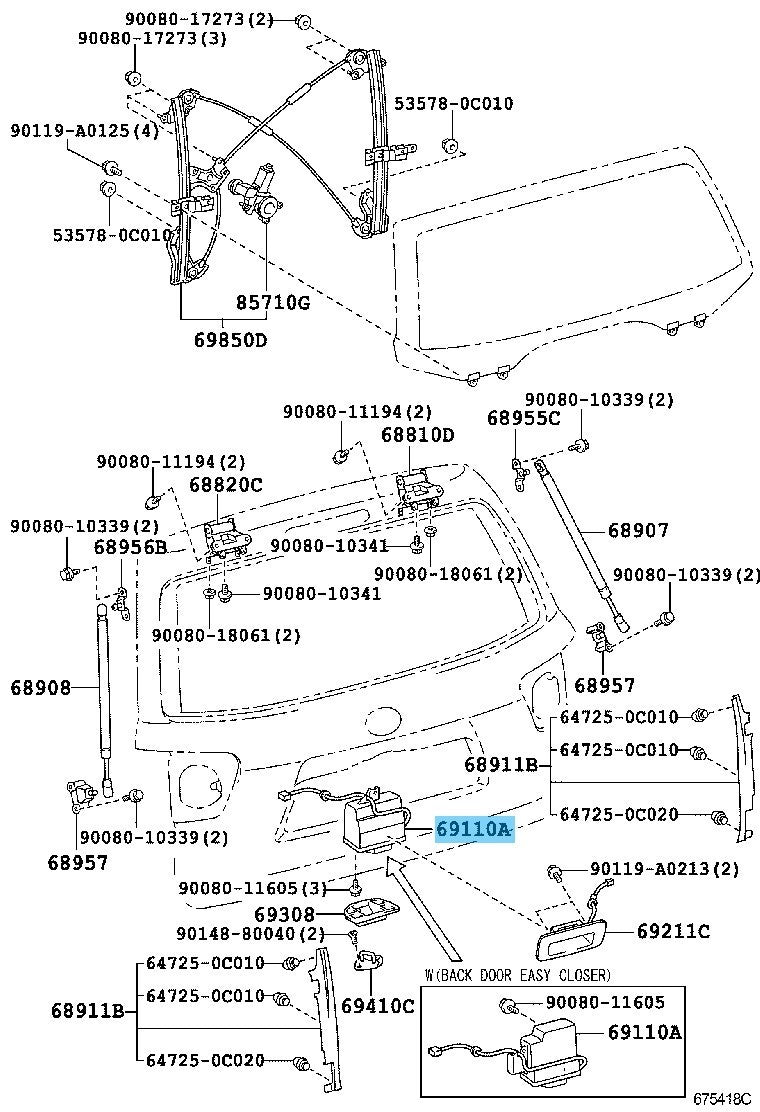 TOYOTA SEQUOIA USK6# 08-22 Genuine Back Door Tailgate Lock W/O Power 69110-0C031