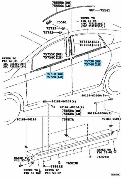 TOYOTA PRIUS 30 2010-2015 Genuine Door Belt Molding Weatherstrip Front Rear Set
