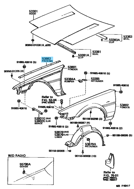 TOYOTA LEVIN TRUENO AE86 Genuine Front Fender Seal Packing Set 53882-12060 OEM