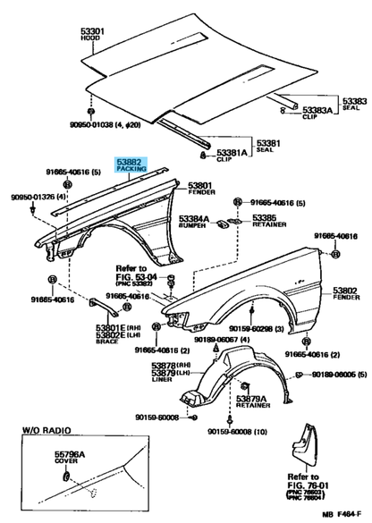 TOYOTA LEVIN TRUENO AE86 Genuine Front Fender Seal Packing Set 53882-12060 OEM