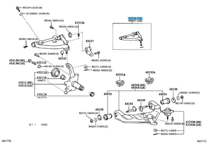 TOYOTA HIACE KLH18 LXH18 Genuine Front Suspension Arm Upper RH 48066-29105 OEM