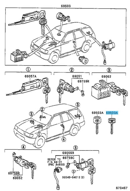 TOYOTA 4RUNNER RZN180 VZN185 RZN185 1996-2002 Genuine Blank Key 90999-00186 OEM