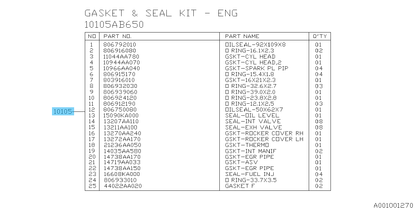 SUBARU XV Crosstrek GP 13-15 Genuine Engine Gasket & Seal Set 10105AC601 OEM