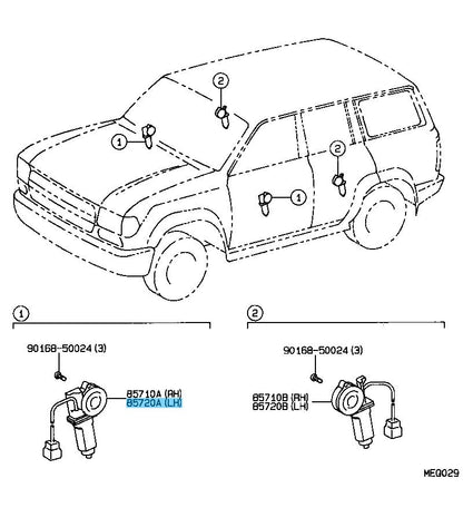 TOYOTA LAND CRUISER FZJ80 '91-97 Genuine F/Door Window Regulator & Motor LH Set