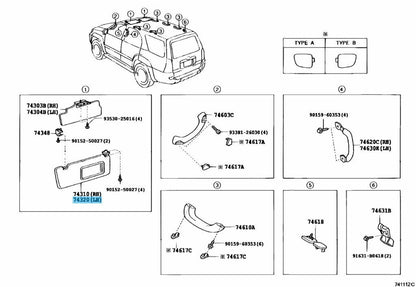 TOYOTA 4RUNNER GRN210 2003-2005 Genuine Visor Assy LH 74320-35A00-B0 OEM