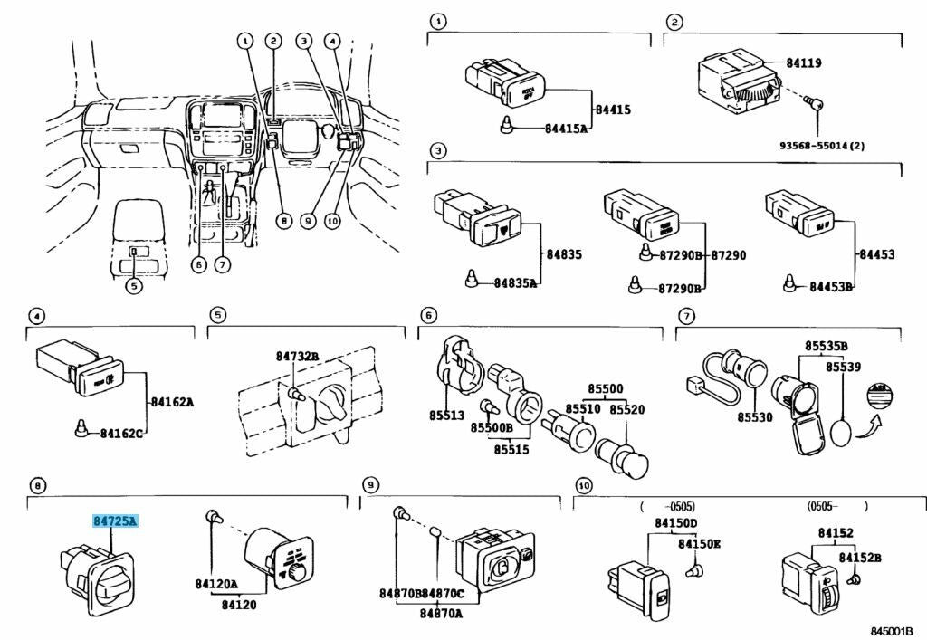 TOYOTA LAND CRUISER 98-02 LX470 Genuine Differential Lock Switch 84725-60030 OEM