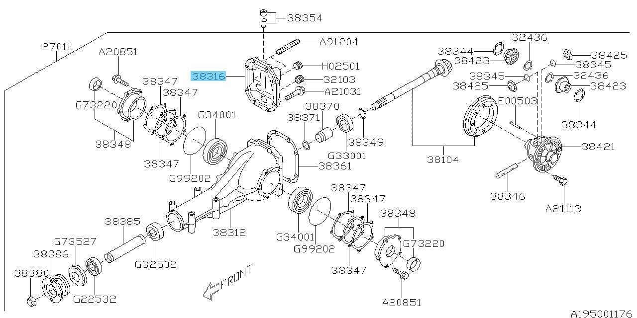 SUBARU IMPREZA WRX GVE 02-14 Genuine Differential Carrier Cover 38316AA010