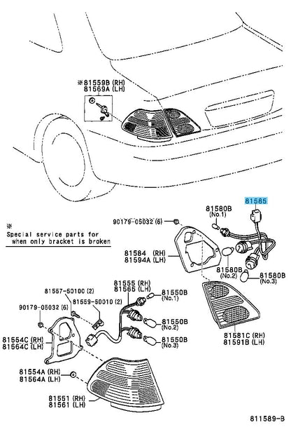 LEXUS LS430 UCF30 01-04 Genuine Rear Lamp Socket And Wire 81585-50110 OEM