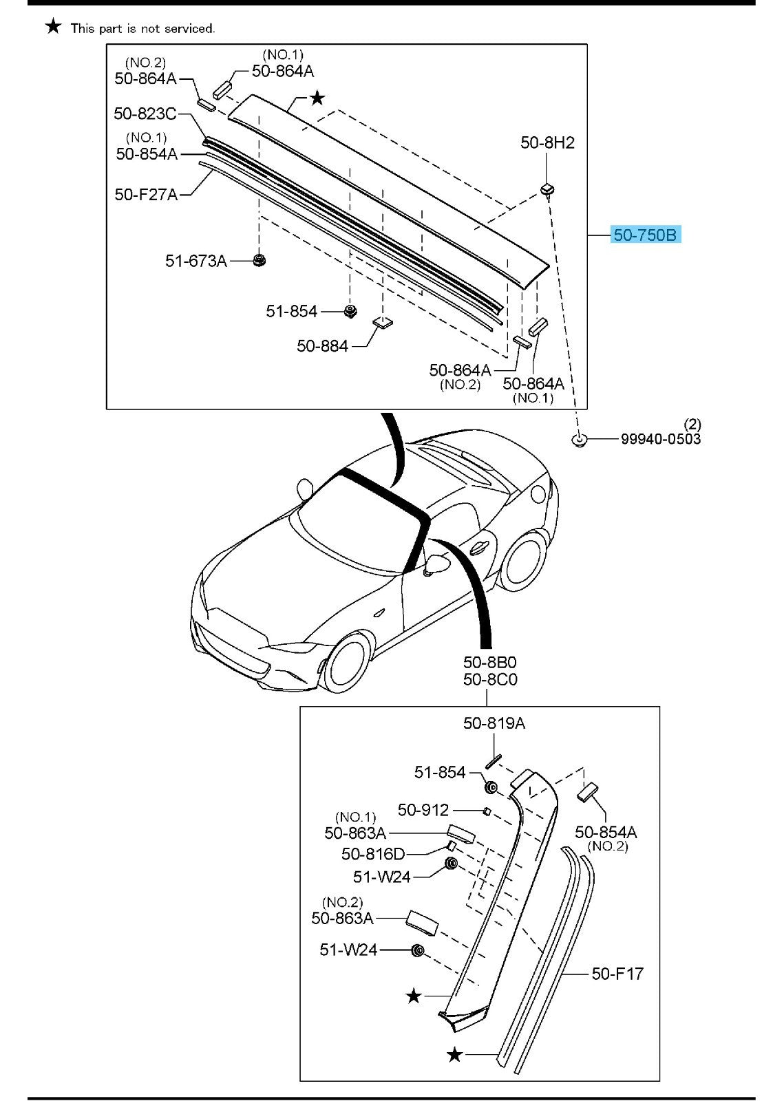 MAZDA MX-5 MIATA ND '16-25 Genuine Upper Windshield Molding OEM For Soft Top