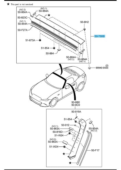MAZDA MX-5 MIATA ND '16-25 Genuine Upper Windshield Molding OEM For Soft Top