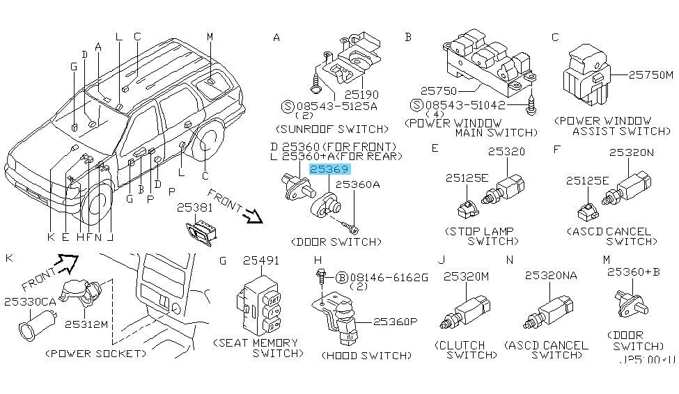 NISSAN PATHFINDER R50 1998-2004 Genuine Door Switch Cover 25368-5L300 OEM