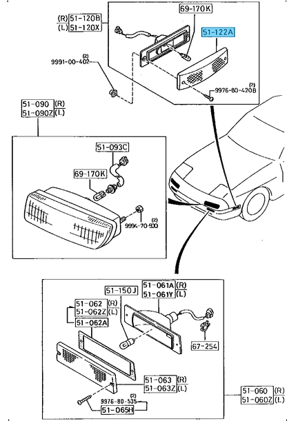 MAZDA RX-7 RX7 FC3S Genuine Front Side Marker Turn Signal Ramp Lens Set of 2 OEM