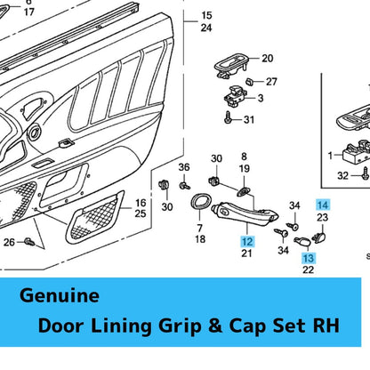 HONDA S2000 AP1 AP2 2000-2009 Genuine Door Lining Grip & Cap Set RH BLACK OEM