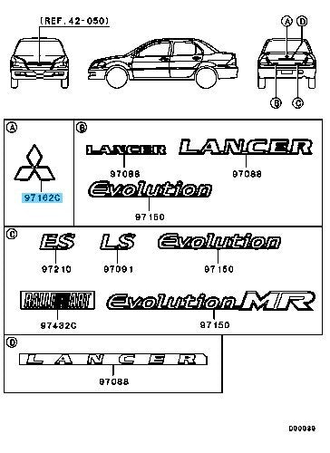 MITSUBISHI LANCER EVO 7 CT9A 2003 Genuine Rear Trunk Three-Dia Mark MR598151 OEM