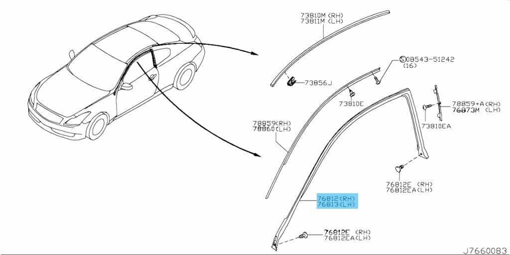 NISSAN INFINITI G37 2008-2013 Genuine Body Side Weatherstrip RH & LH Set OEM