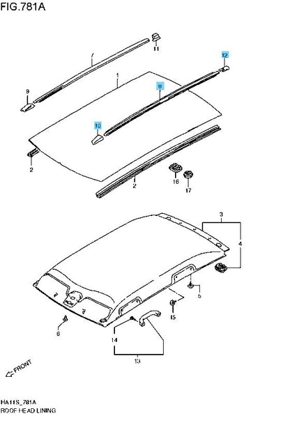 SUZUKI ALTO WORKS HA21S 94-98 Genuine Roof Molding & Roof End Front Rear LH Set