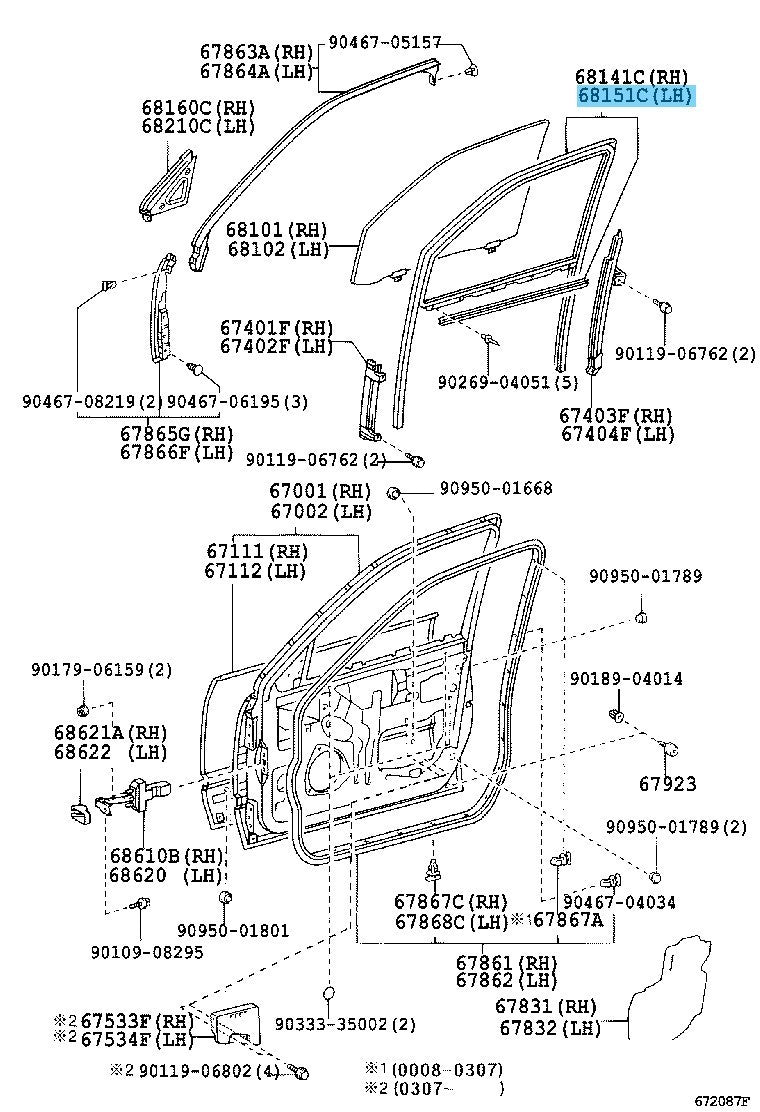 LEXUS LS430 UCF30 2001-2006 Genuine Front Door Glass Run LH 68151-50013 OEM