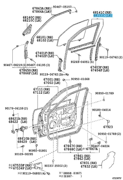 LEXUS LS430 UCF30 2001-2006 Genuine Front Door Glass Run LH 68151-50013 OEM
